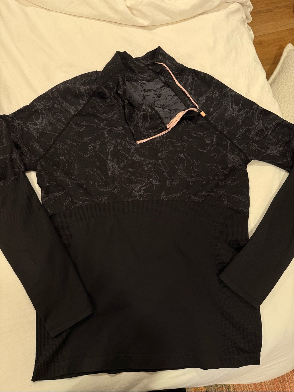 Fabletics Black Half-Zip Athletic Pullover with Pink Zipper